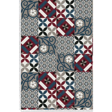 Papier peint intissé 376844 New Life - Papier peint carreaux de ciment & carrelage Rouge Noir/Anthracite - 10,05 x 0,53 m - 10,05 x 0,53 m