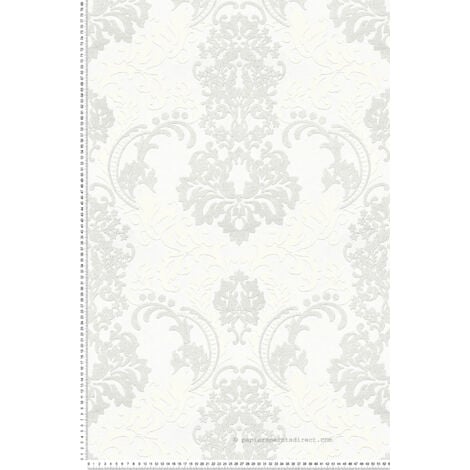 A.S. CREATIONS Papier peint néo-baroque en noir et gris Tapisserie intissée noir argenté avec motif baroque Papier peint vintage pailleté pour chambre