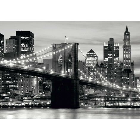 Papier Peint New York Brooklyn Bridge Noir & Blanc 360x254 cm - Multicolor