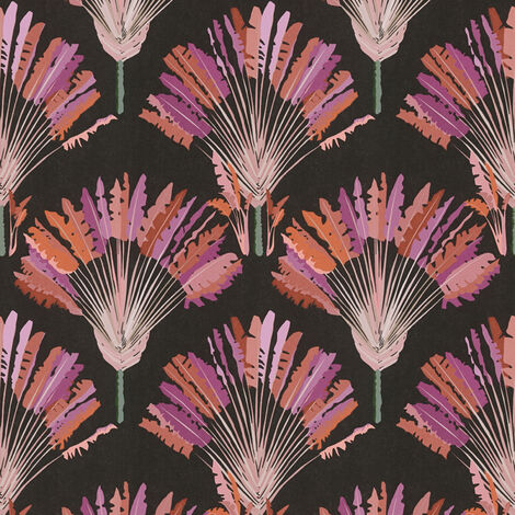 Papier peint noir rose & orange motif plumes Tapisserie palmier pour chambre moderne Papier peint rose & orange tendance design plumes