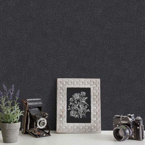 Papier peint noir uni irisé salon & bureau | Tapisserie noire unie pour couloir & chambre | Papier peint intissé unicolore surface vinyle