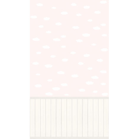 Papier peint nuages en rose pastel Papier peint en Vlies avec motif de nuages en optique lambris, idéal pour chambre de bébé
