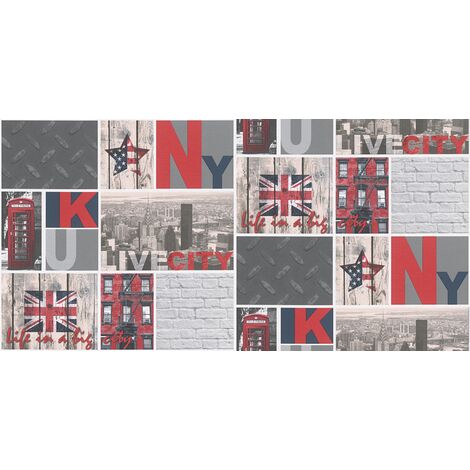 Papier peint "NY&LONDON" Rouge 10mx 0.53 m