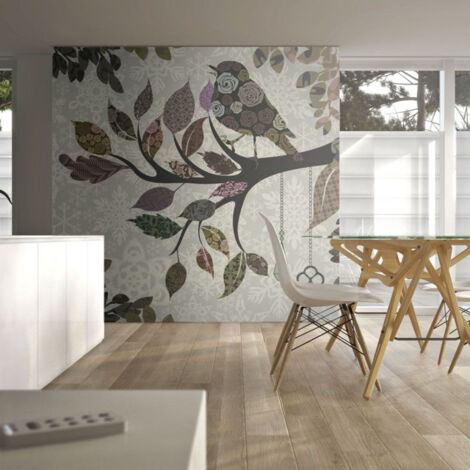 Papier Peint "Oiseau sur Branche Patchwork" 231 x 300 cm