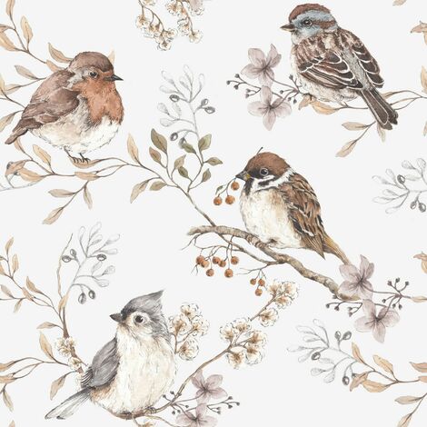 Papier peint Oiseaux blanc gris - Multicolore - Multicolore