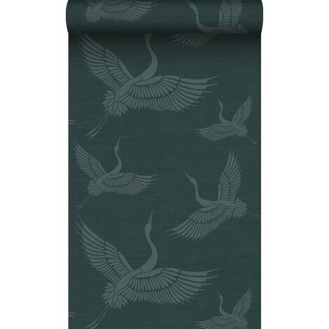 papier peint oiseaux de grue bleu canard  - Origin Wallcoverings