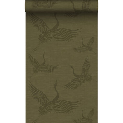 papier peint oiseaux de grue jaune ocre - Origin Wallcoverings