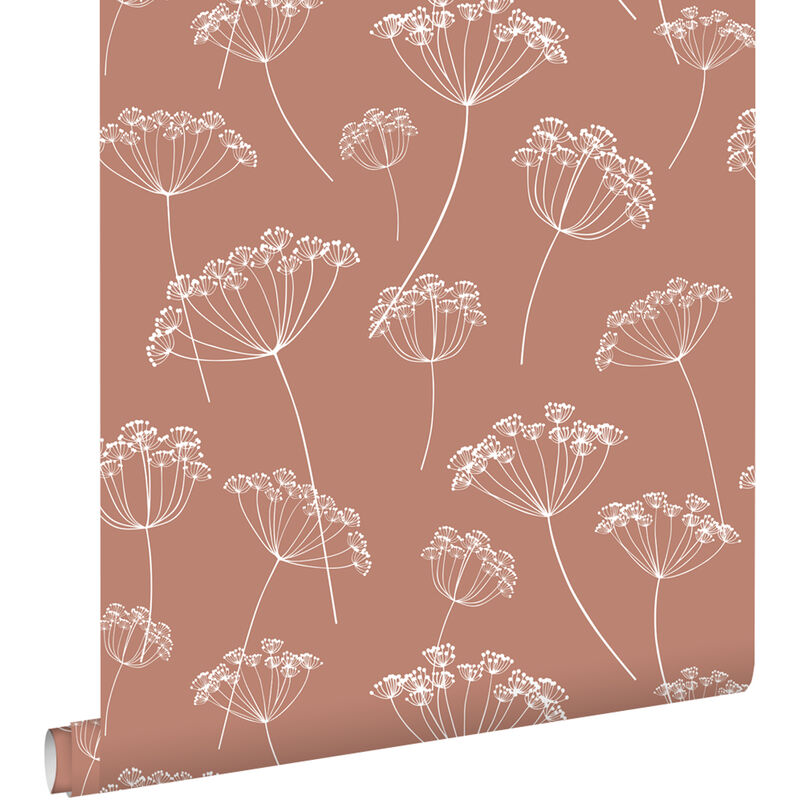 Papier peint ombelles terracotta et blanc Estahome