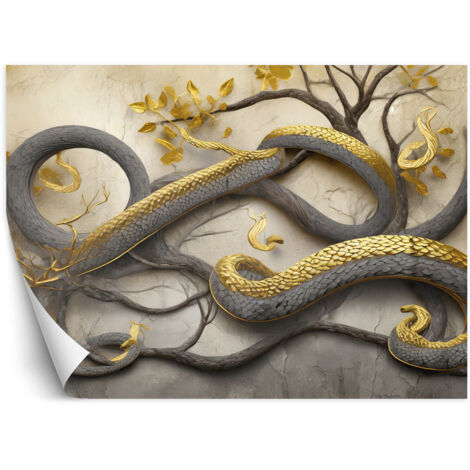 Papier peint Or Serpent Branche Abstraite 100x70
