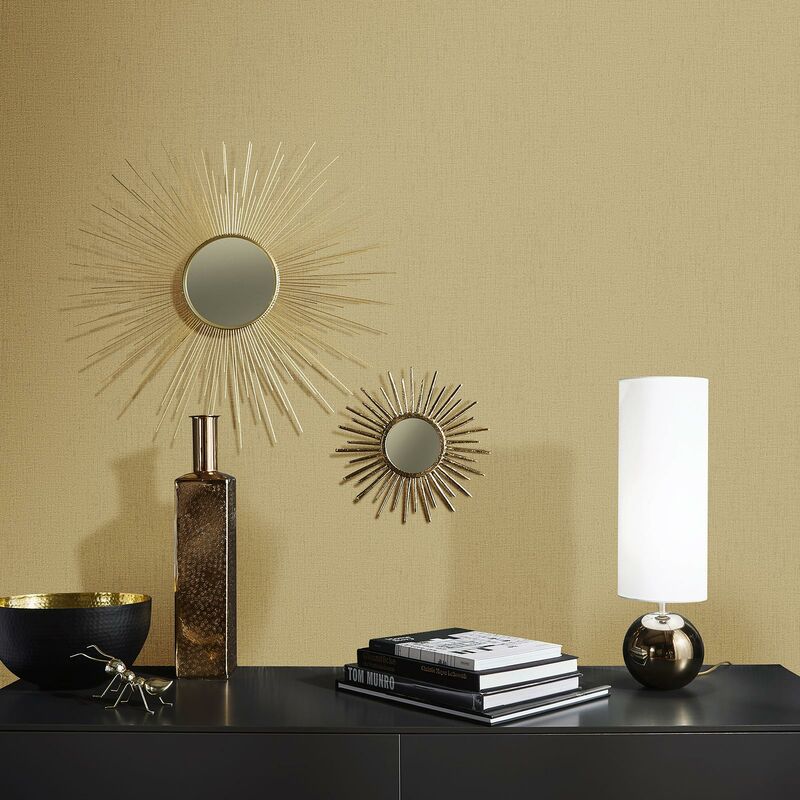 Papier peint or uni élégant | Tapisserie chic vinyle or unie chambre adulte & séjour | Papier peint unicolore intissé doré salon