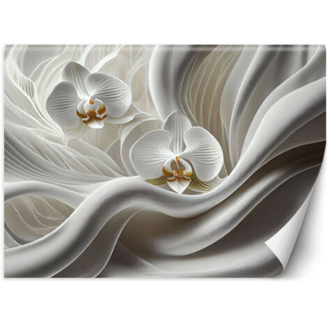 Papier peint Orchidée blanche et abstraction 3D 350x245