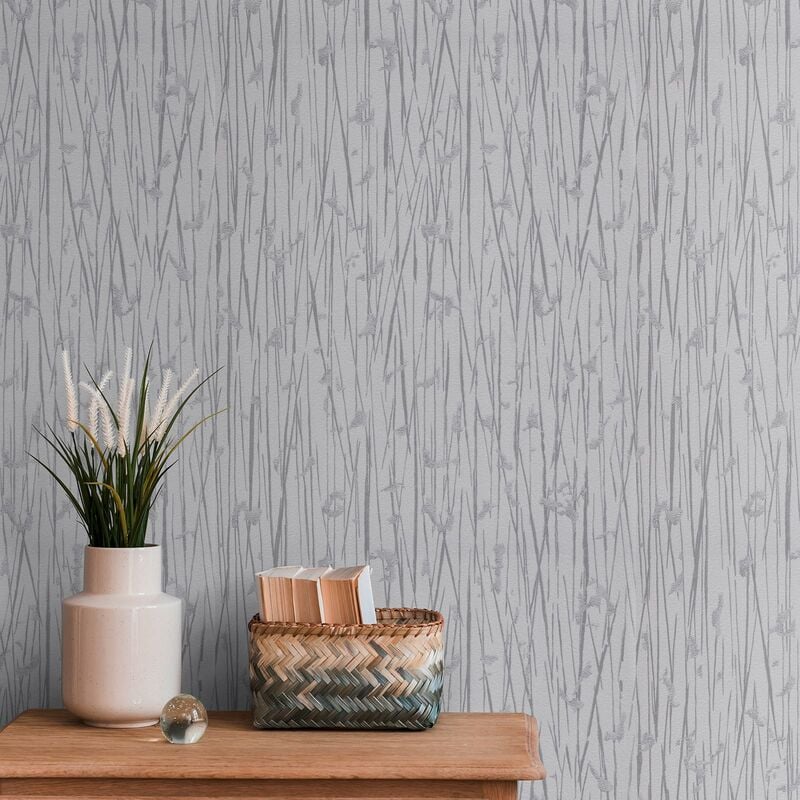 Papier peint original graphique blanc & gris | Tapisserie chambre adulte originale blanche | Papier peint intissé vinyle syalon & bureau