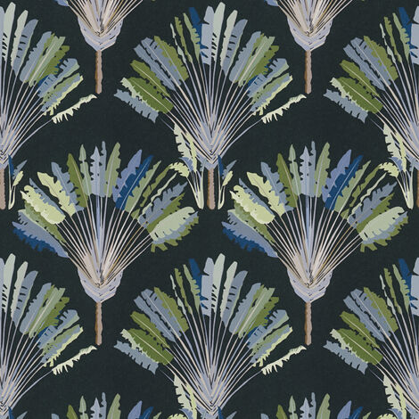 Papier peint original noir bleu & vert motif plumes Tapisserie moderne design palmier pour couloir Papier peint tendance bleu & vert intissé
