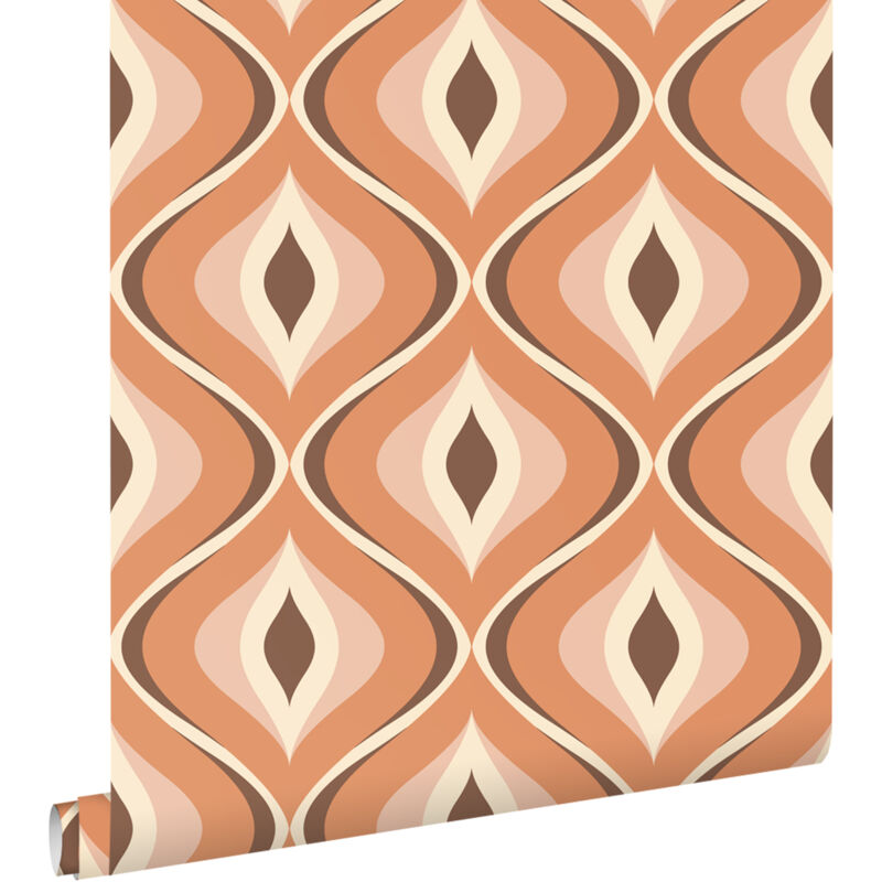 papier peint ornements au style rétro orange et marron - ESTAhome