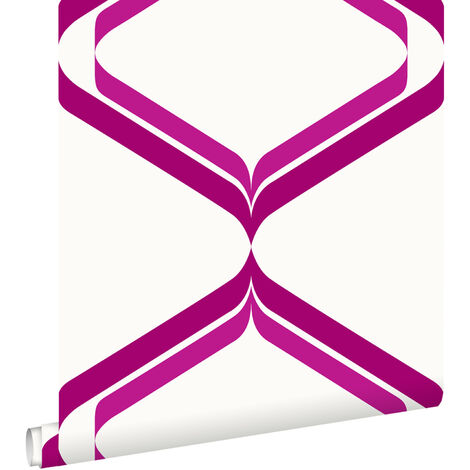 papier peint ornements au style rétro rose et blanc - ESTAhome