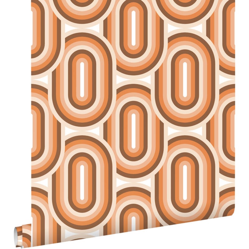 papier peint ornements au style rétro orange et marron - ESTAhome