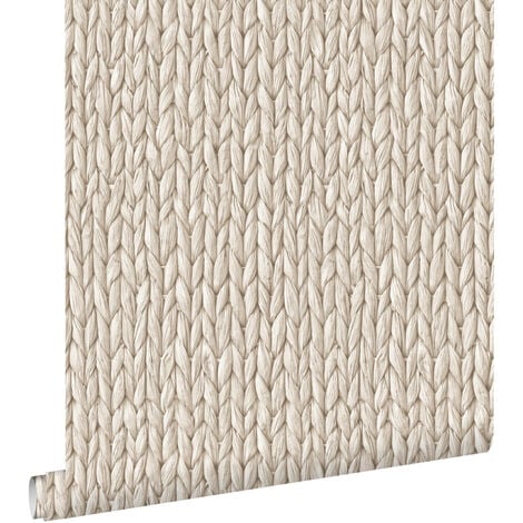 papier peint osier tissé beige crème clair  - ESTAhome