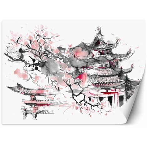 Papier peint pagode japonaise - Gris