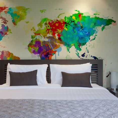 Papier Peint "Paint Splashes Map of the World" 193 x 250 cm