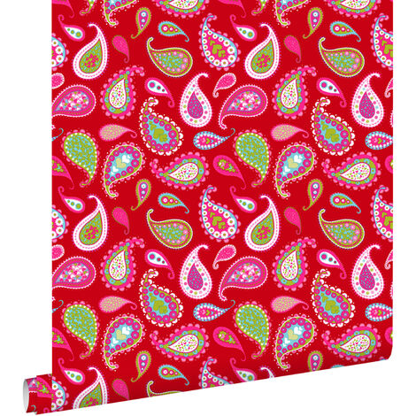 papier peint paisleys rouge - ESTAhome