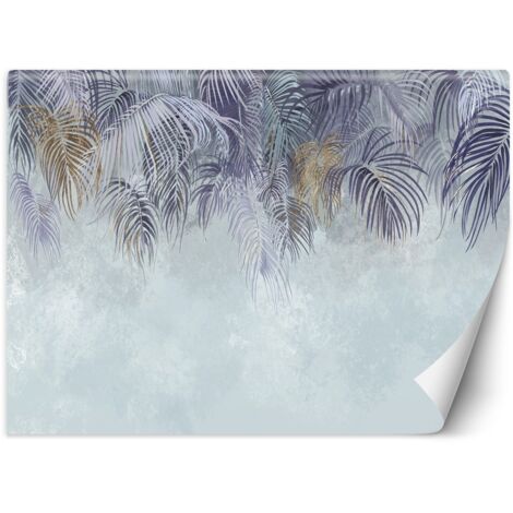 Papier peint Palmiers Feuilles Feuilles Violet Bleu 3D 150x105