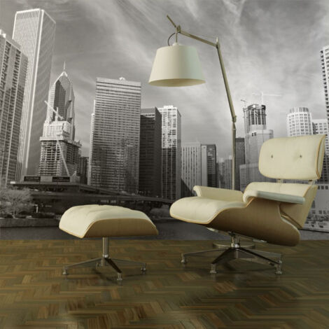 Papier Peint "Panorama de Chicago Noir & Blanc" 154 x 200 cm