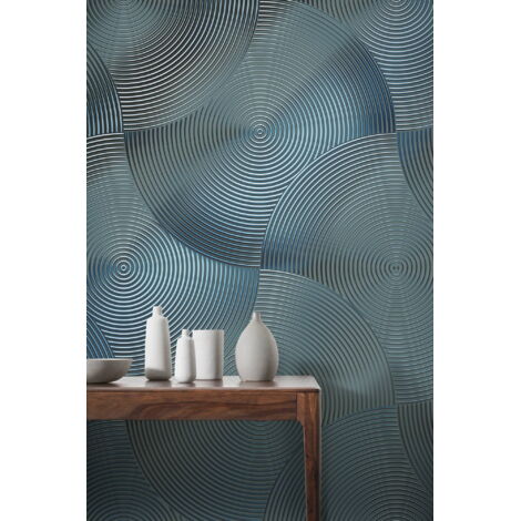 papier peint panoramique 3D bleu gris  - Sanders & Sanders