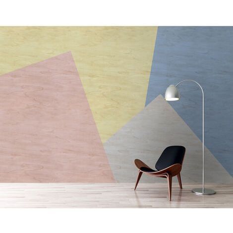 Papier peint panoramique à formes géométriques Tapisserie panoramique bleu et rouge tendance Papier peint panoramique design jaune et gris