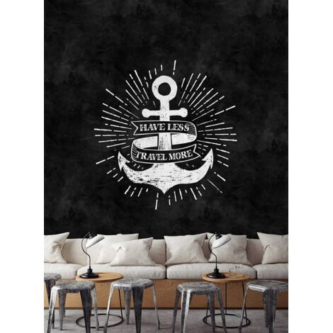 Papier peint panoramique à motif encre et écritures | Tapisserie panoramique noire et blanche | Papier peint panoramique pour chambre d'ado - 270 x 400 cm (4 pièces)