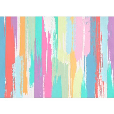 papier peint panoramique à rayures multicolore sur blanc  - Komar
