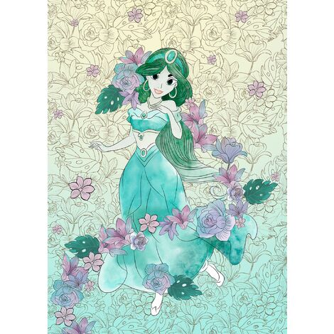 papier peint panoramique Aladdin Jasmine turquoise et vert  - Disney