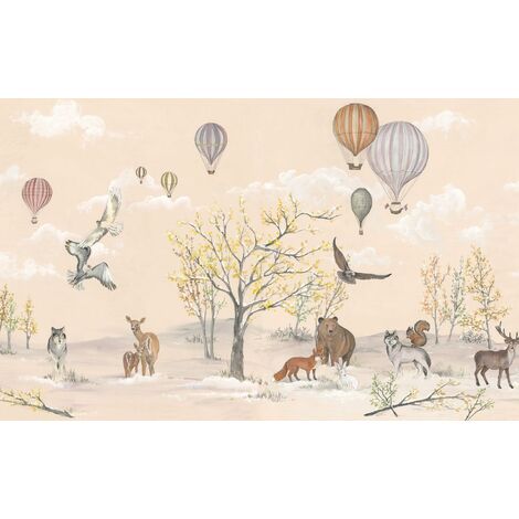 papier peint panoramique animaux de la forêt beige  - Komar