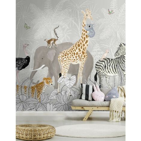 Papier peint panoramique Animaux de la Jungle 280 x 300cm Multicolore - Multicolore