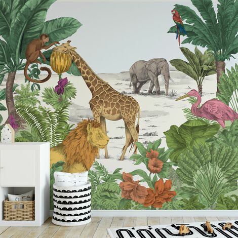 Papier peint panoramique Animaux du monde 280 x 300cm Multicolore - Multicolore