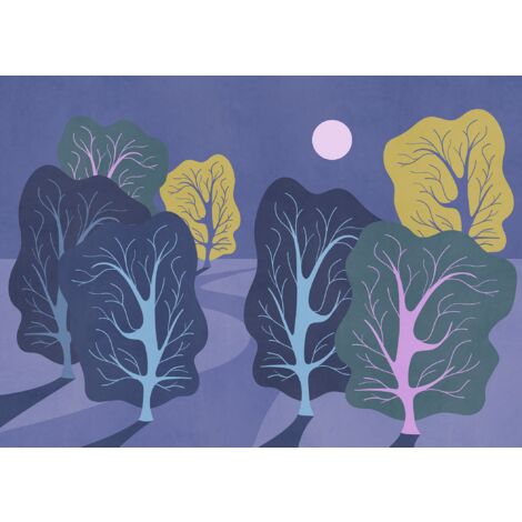 papier peint panoramique arbres violet et multicolore  - Komar