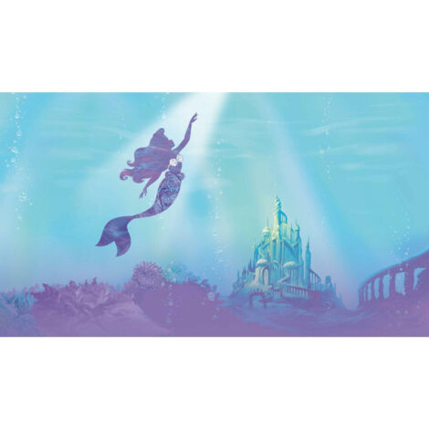 Papier peint panoramique auto-adhésif Disney Ariel La Petite Sirène sous la mer avec fond château - 3.2 m x 1.83 m - Bleu