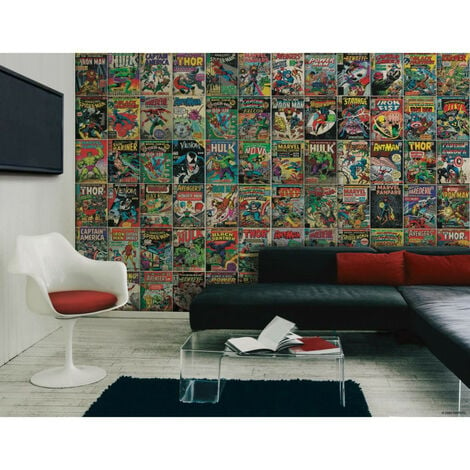 Papier peint panoramique auto-adhésif Marvel couvertures de Comics - 3.2 m x 1.83 m