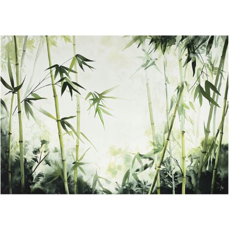 Papier peint panoramique bambou vert nature intissé 350x250 cm mural salon chambre déco murale zen