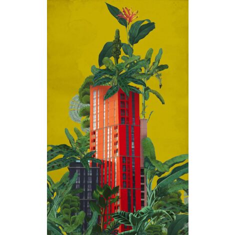 papier peint panoramique bâtiments jaune ocre, vert et rouge - Komar