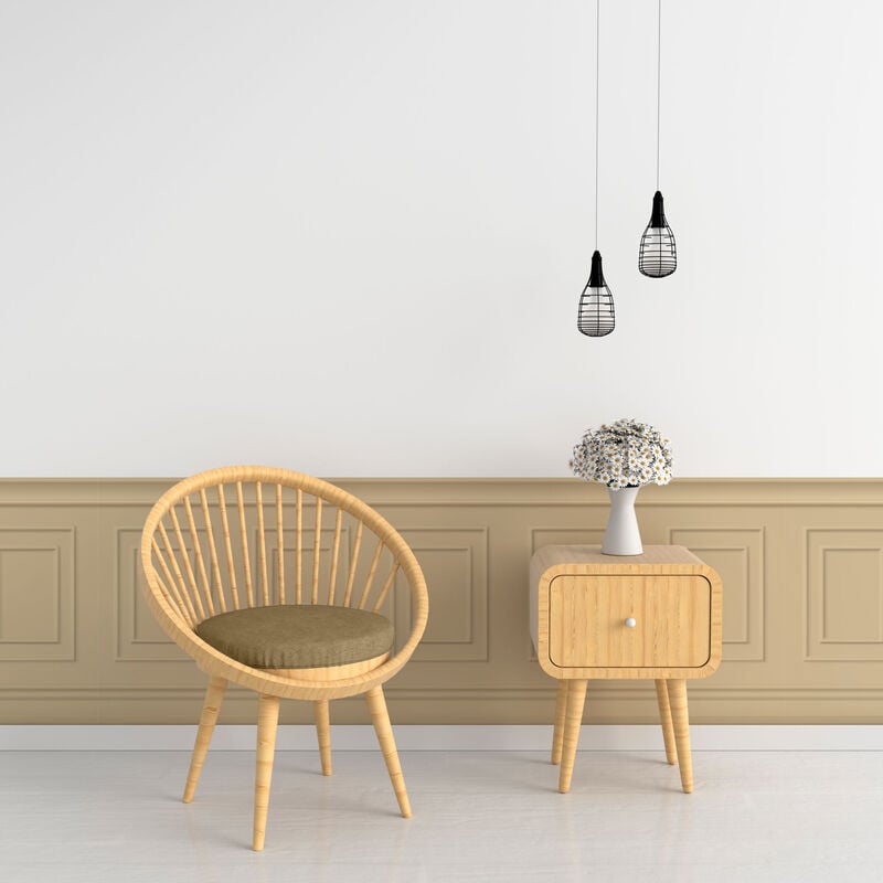 Papier peint panoramique, beige, effet trompe l'oeil, boiseries soubassement, 70 cm x 195 cm