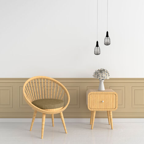 Papier peint panoramique beige effet trompe l'œil – Boiseries soubassement – Intissé 70 cm x 195 cm – Pour salons et chambres – Plage