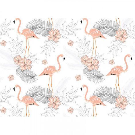 Papier peint panoramique blanc motif flamant rose Tapisserie panoramique nature pour chambre Papier peint panoramique idéale pour bureau