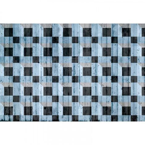 Papier peint panoramique bleu et noir moderne Tapisserie panoramique original motif géométrique Papiers peints panoramique effet 3D pour bureau