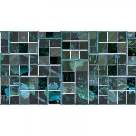 Papier peint panoramique bleu pour cage d'escalier Tapisserie panoramique jungle géométrique Papier peint panoramique feuille idéal cuisine
