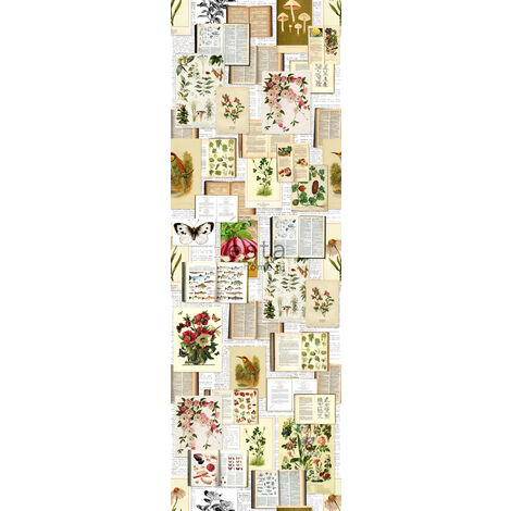 papier peint panoramique botanique beige, vert et rose  - ESTAhome