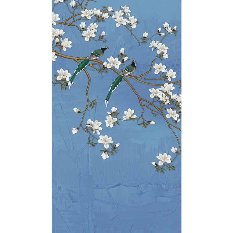 Sanders&sanders - papier peint panoramique branches de fleurs bleu gris