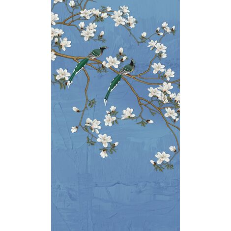 papier peint panoramique branches de fleurs bleu gris  - Sanders & Sanders