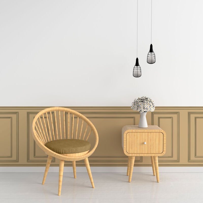 Papier peint panoramique, camel, effet garantit trompe l'oeil, boiseries soubassement, 75 cm x 200 cm