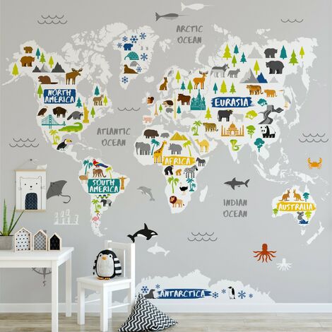 Papier peint panoramique Carte du Monde 280 x 300cm Multicolore - Multicolore