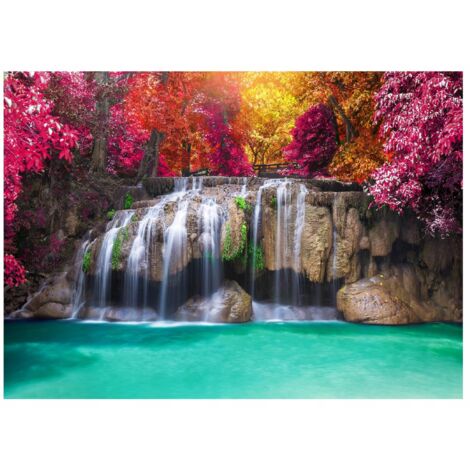 Papier peint panoramique cascade 3D, décor mural coloré et moderne – 300 x 210 cm Wallarena